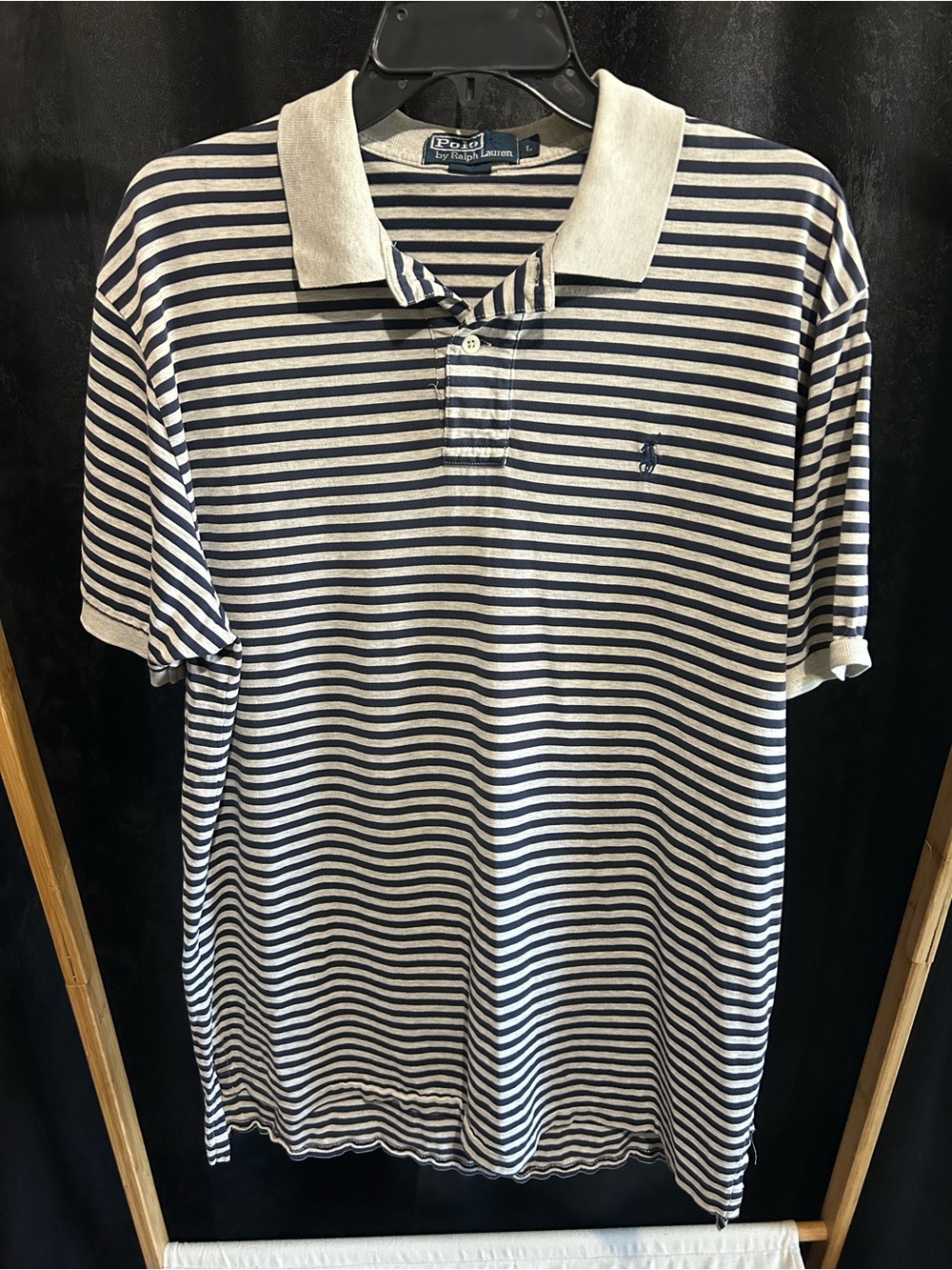Ralph Lauren Navy and White Striped Polo Shirt
